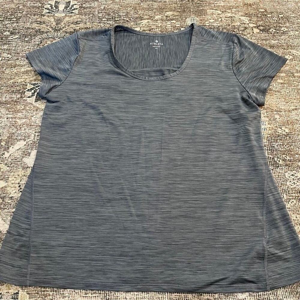 Athleta Womens XL Gray Space Dye Short Sleeve Athletic Tee Scoop Neck Workout To